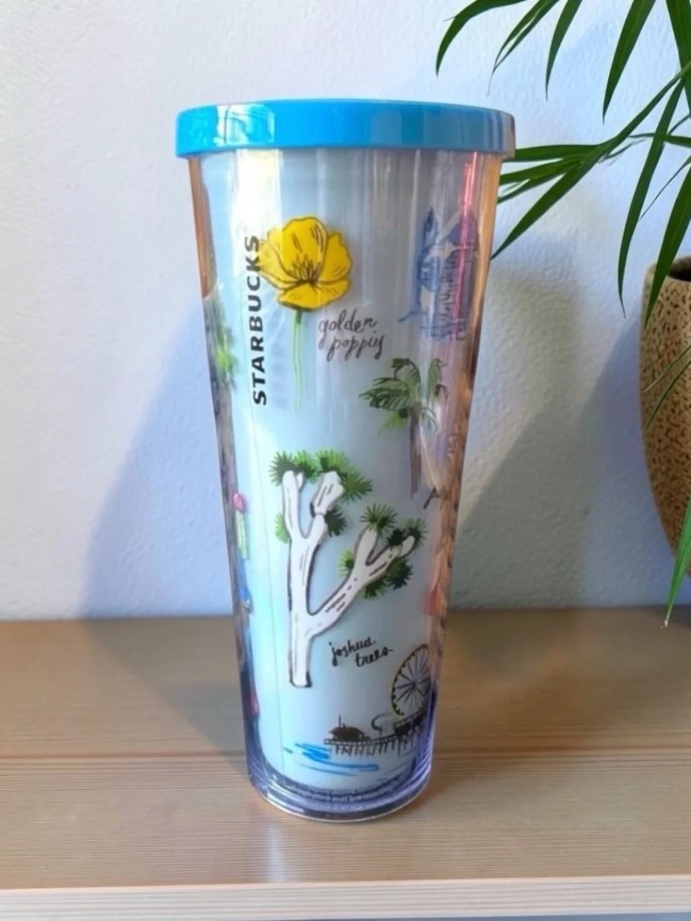 Starbucks California Icons Venti Cold Cup Tumbler 24 oz Blue Lid Reusable Cup